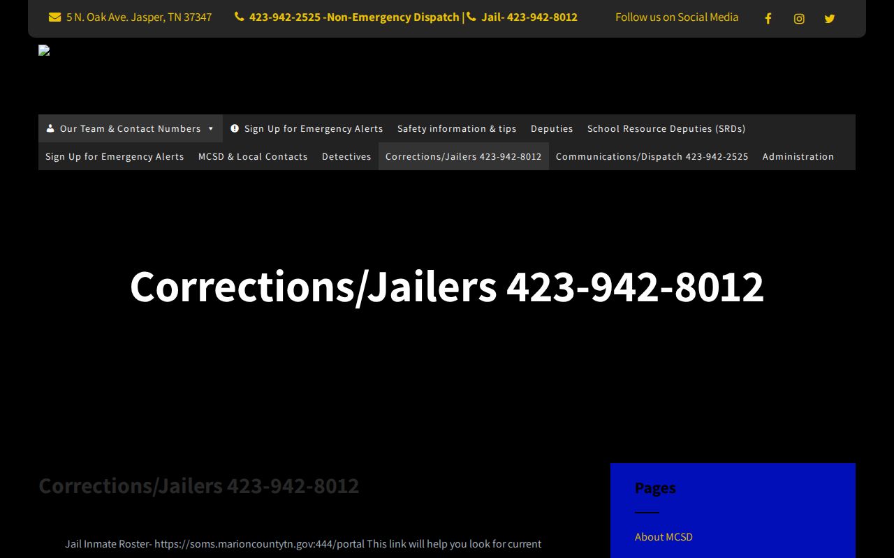 Marion County Sheriff Corrections page linking to official jail booking records